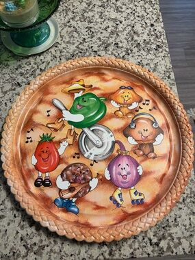 Vintage Cartoon Veggie Pizza Plastic Serving Tray